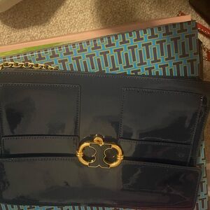 Tory Burch Midnight Blue Clutch with Gold Hardware